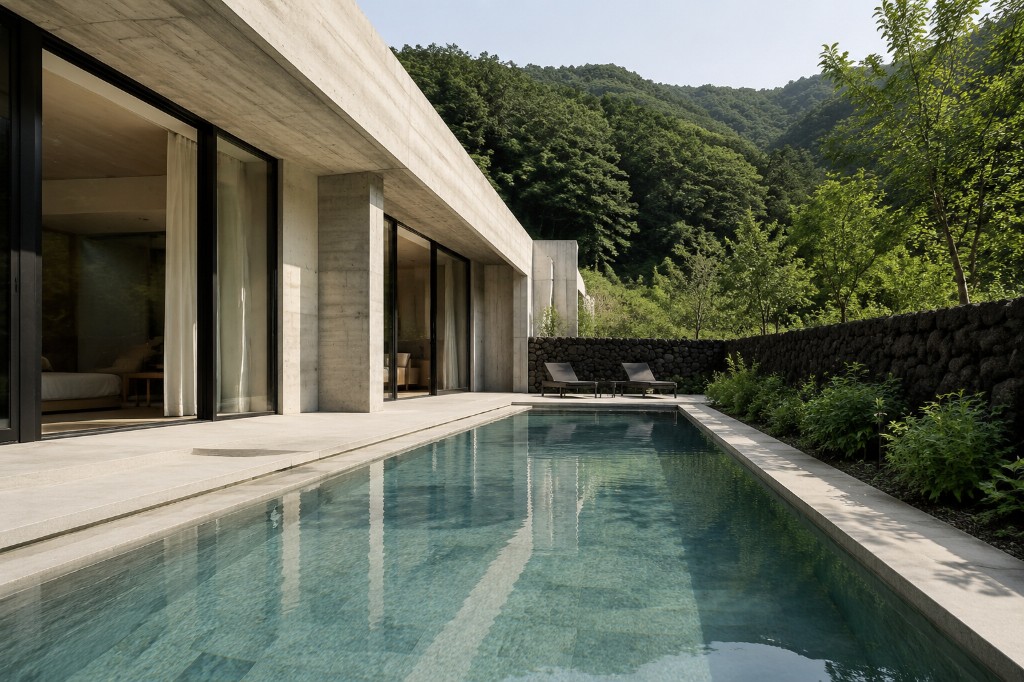숲과 연결된 스테이 세렌의 프라이빗 수영장